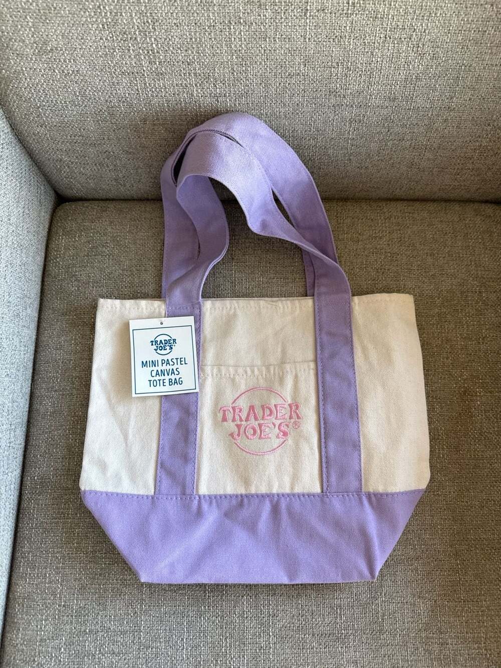 Trader Joe's Mini Pastel Canvas Tote Bag Limited Edition Purple Lilac